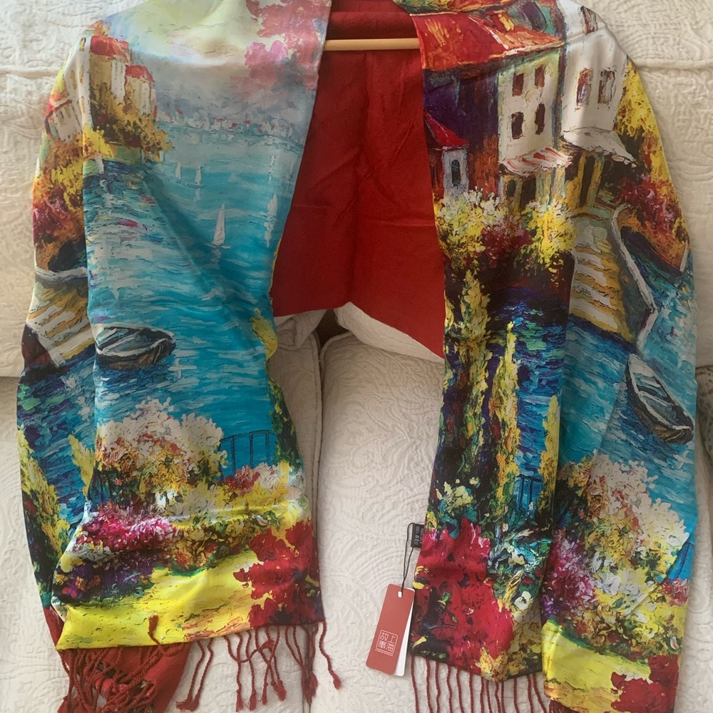 Double layers 100% heavy-weight silk scarf with beautiful tassels